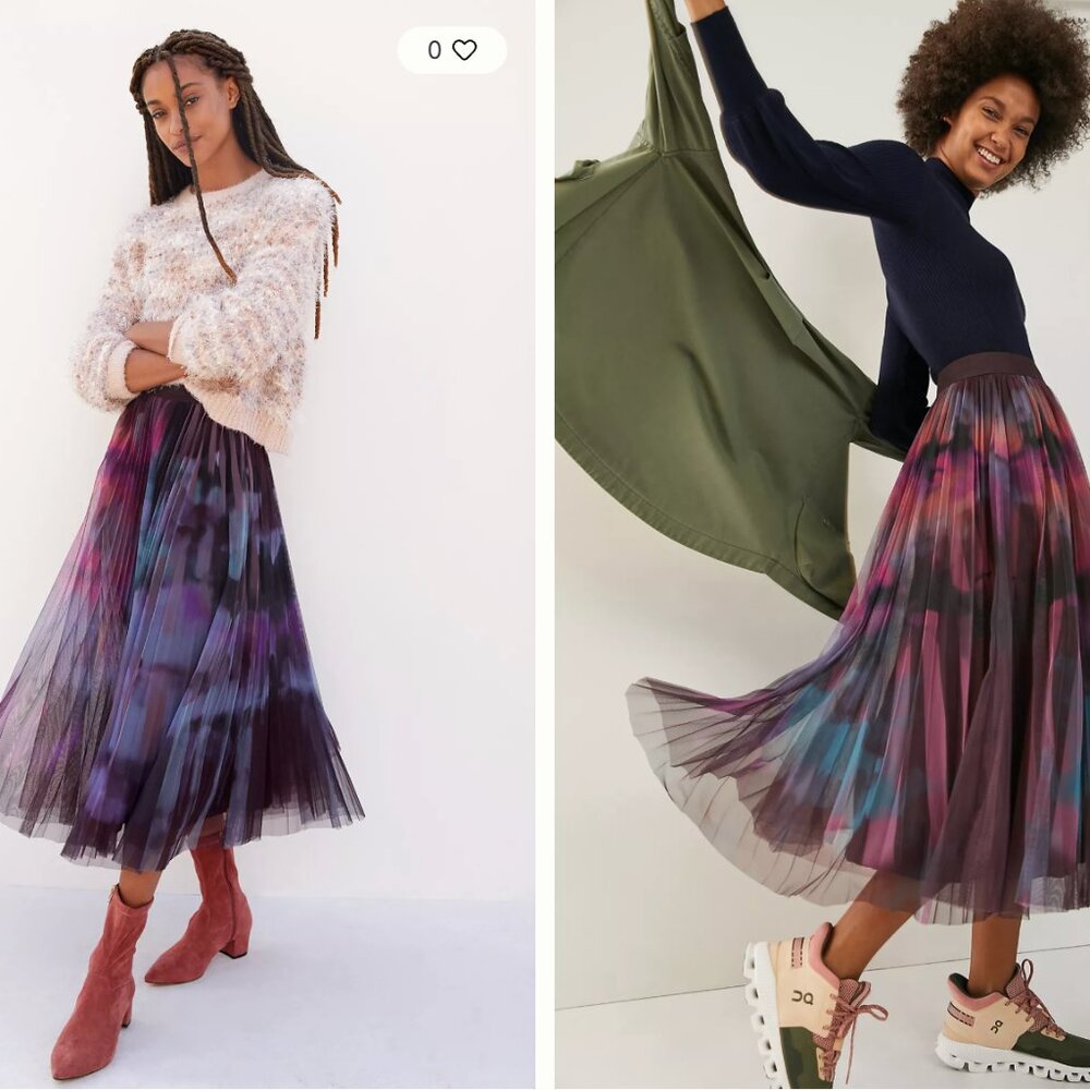 💜💙 Anthropologie Geisha Designs Dania Tulle Tie-dye Purple and Blue Midi Skirt - Picture 2 of 7